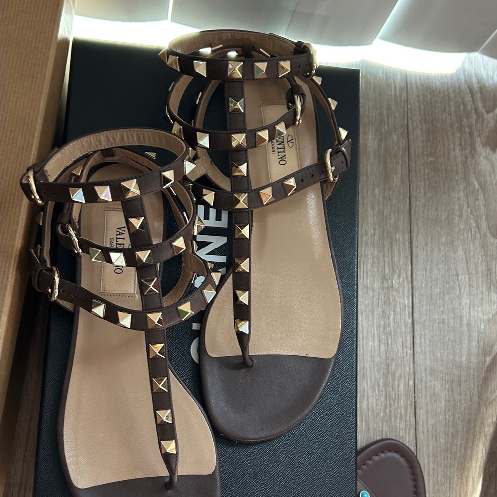 Valentino Dark Brown Studded Sandals